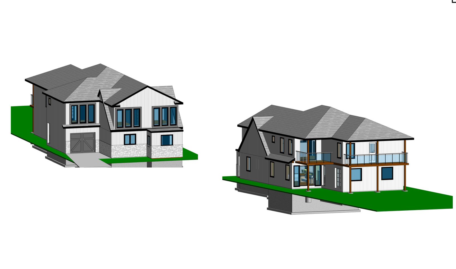 3D rendering exploring two massing options for an addition