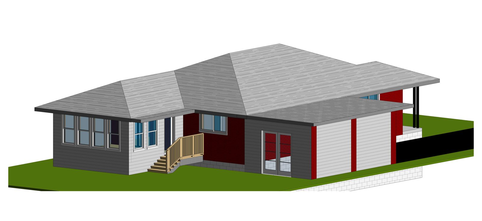 3D rendering of a single-storey sunroom addition