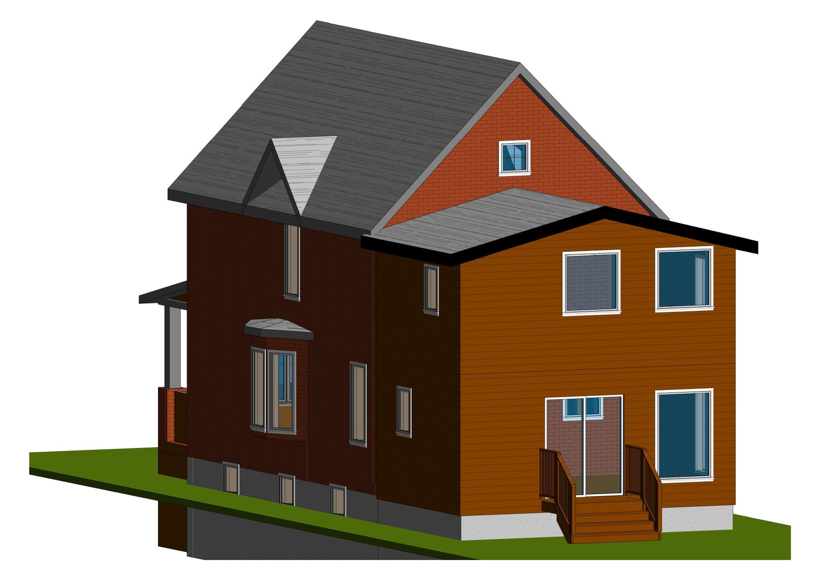 3D architectural rendering of a brick two-storey home addition